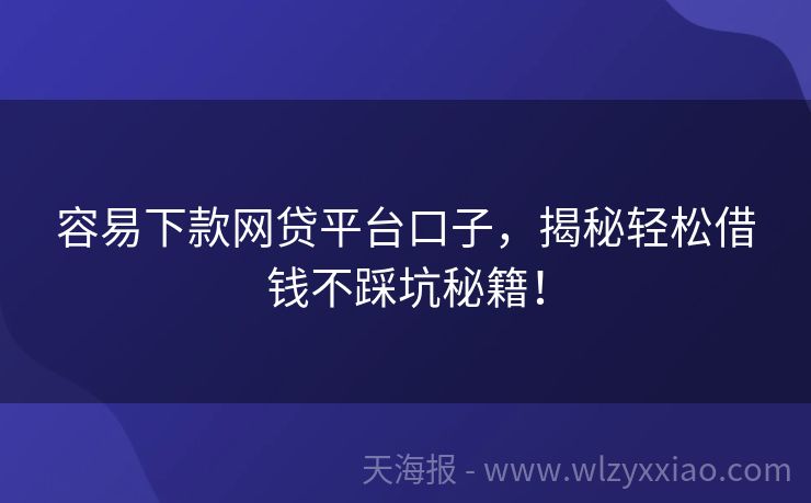 容易下款网贷平台口子，揭秘轻松借钱不踩坑秘籍！