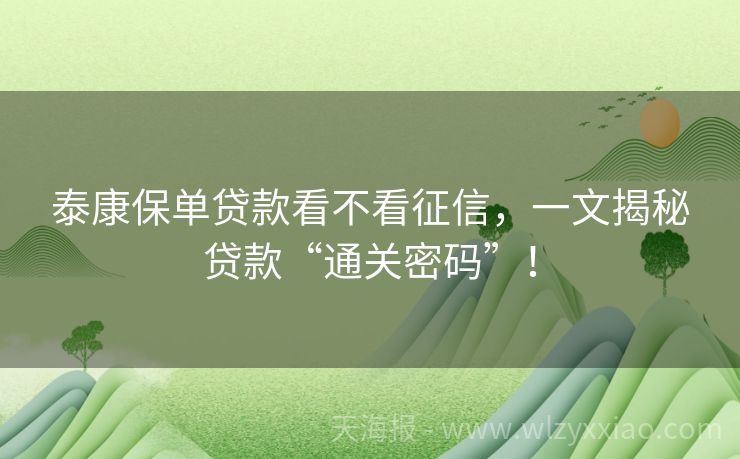 泰康保单贷款看不看征信，一文揭秘贷款“通关密码”！
