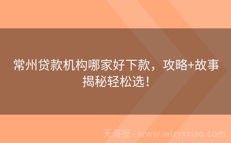常州贷款机构哪家好下款，攻略+故事揭秘轻松选！