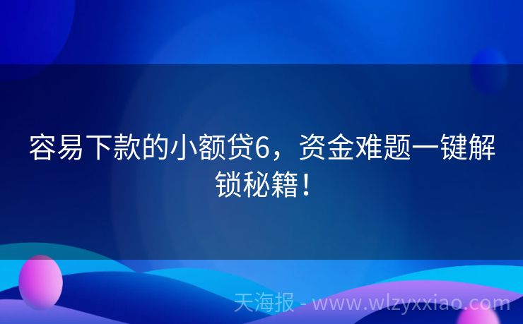 容易下款的小额贷6，资金难题一键解锁秘籍！