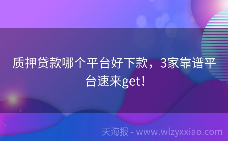 质押贷款哪个平台好下款，3家靠谱平台速来get！