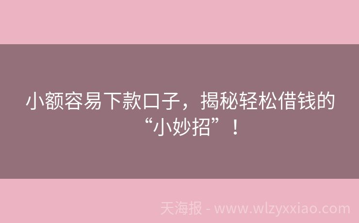 小额容易下款口子，揭秘轻松借钱的“小妙招”！