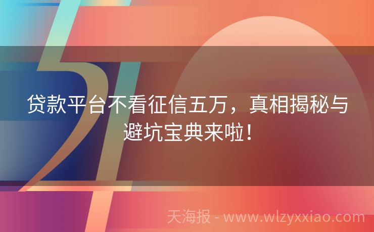 贷款平台不看征信五万，真相揭秘与避坑宝典来啦！
