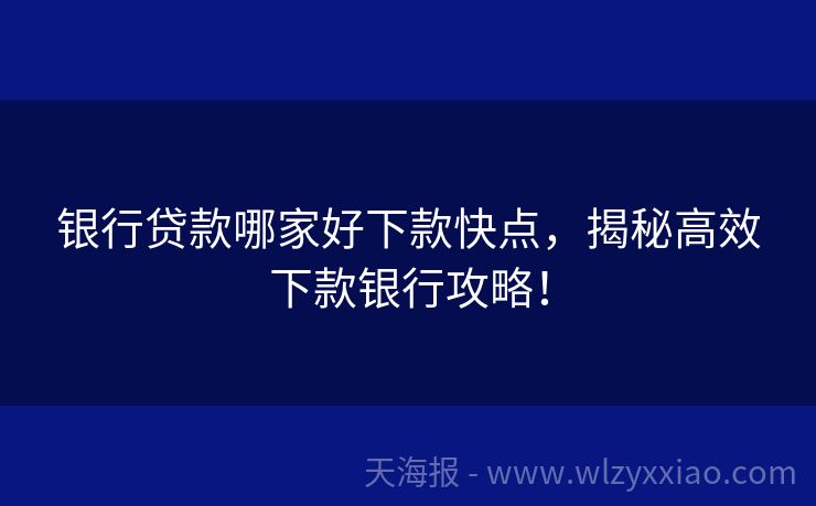 银行贷款哪家好下款快点，揭秘高效下款银行攻略！