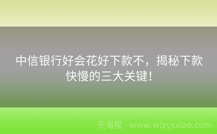 中信银行好会花好下款不，揭秘下款快慢的三大关键！
