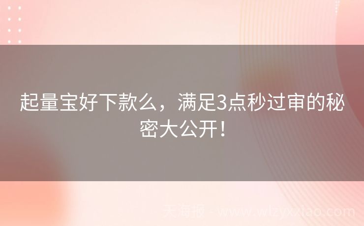 起量宝好下款么，满足3点秒过审的秘密大公开！