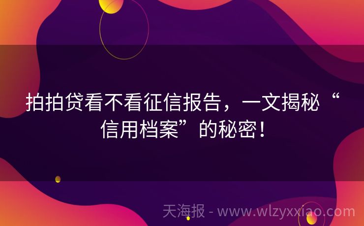 拍拍贷看不看征信报告，一文揭秘“信用档案”的秘密！