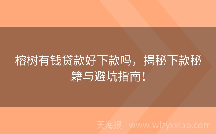 榕树有钱贷款好下款吗，揭秘下款秘籍与避坑指南！