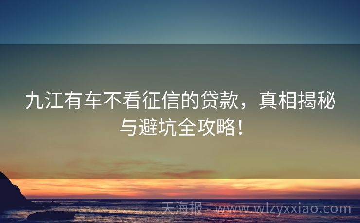 九江有车不看征信的贷款，真相揭秘与避坑全攻略！