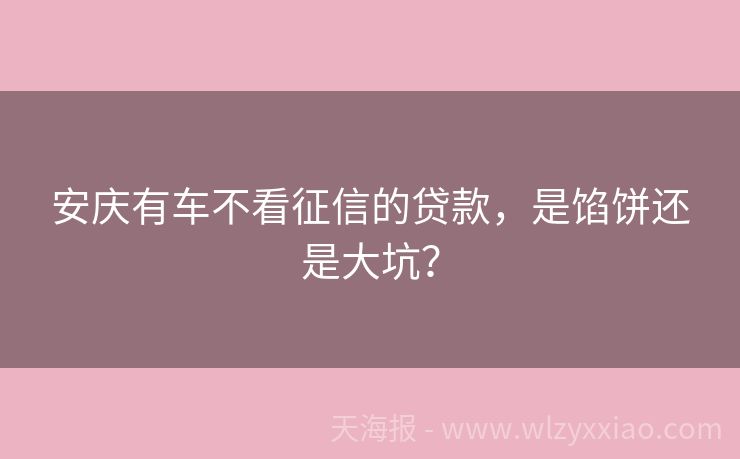 安庆有车不看征信的贷款，是馅饼还是大坑？