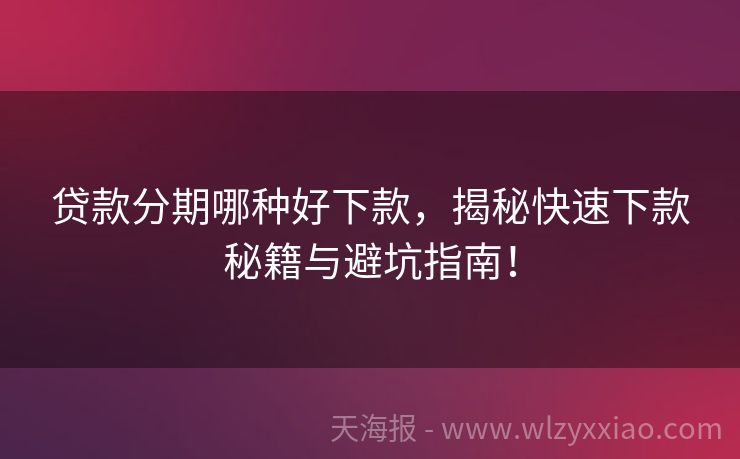 贷款分期哪种好下款，揭秘快速下款秘籍与避坑指南！