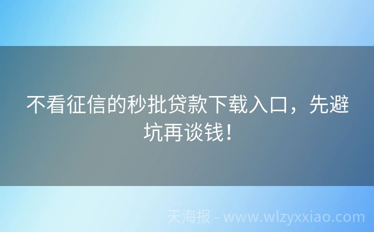 不看征信的秒批贷款下载入口，先避坑再谈钱！