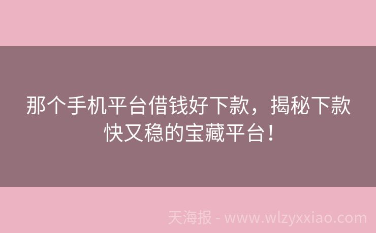 那个手机平台借钱好下款，揭秘下款快又稳的宝藏平台！