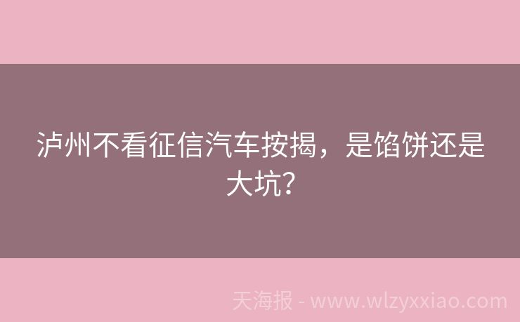泸州不看征信汽车按揭，是馅饼还是大坑？