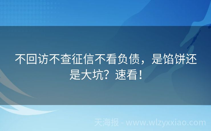 不回访不查征信不看负债，是馅饼还是大坑？速看！
