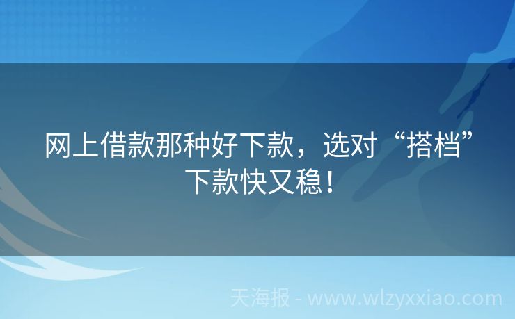 网上借款那种好下款，选对“搭档”下款快又稳！