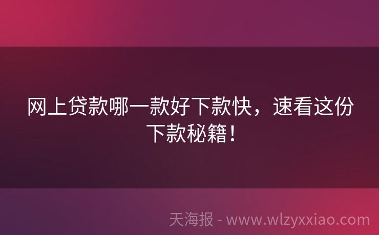 网上贷款哪一款好下款快，速看这份下款秘籍！