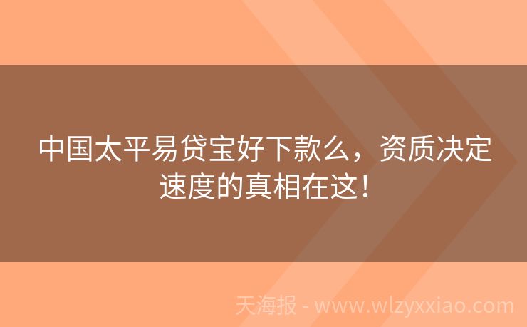 中国太平易贷宝好下款么，资质决定速度的真相在这！