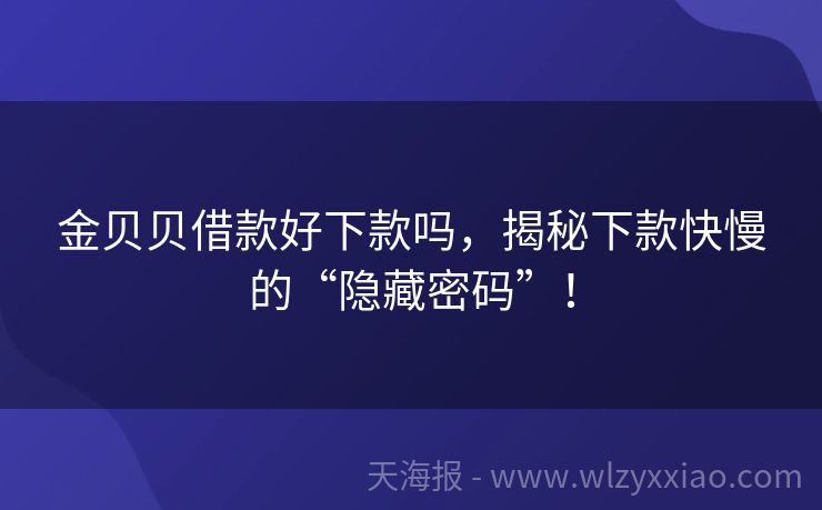 金贝贝借款好下款吗，揭秘下款快慢的“隐藏密码”！