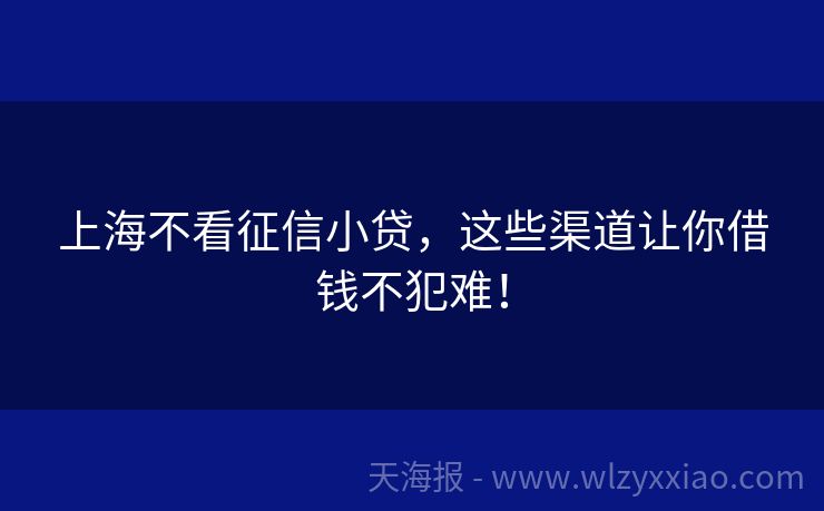 上海不看征信小贷，这些渠道让你借钱不犯难！