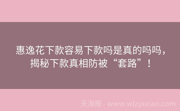 惠逸花下款容易下款吗是真的吗吗，揭秘下款真相防被“套路”！
