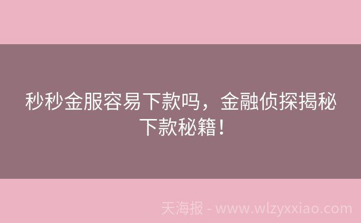 秒秒金服容易下款吗，金融侦探揭秘下款秘籍！