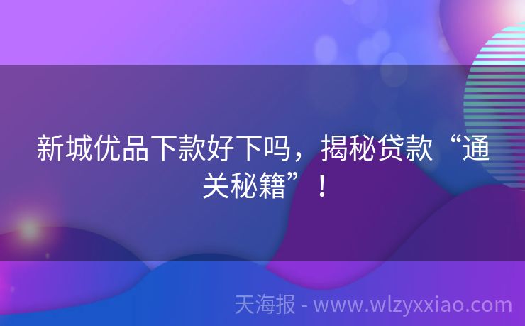 新城优品下款好下吗，揭秘贷款“通关秘籍”！