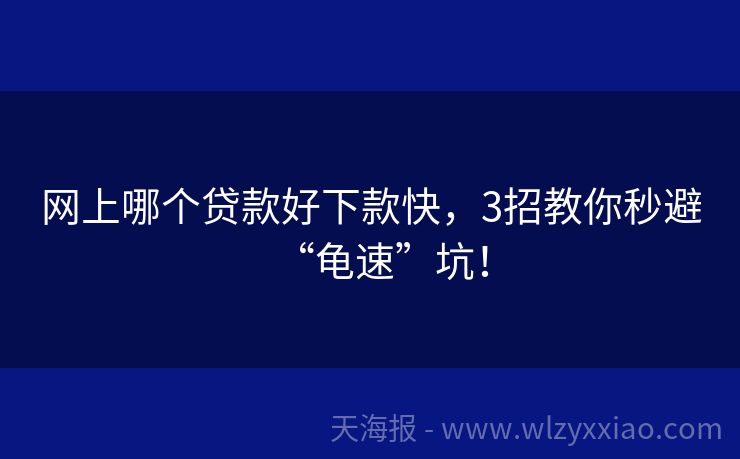 网上哪个贷款好下款快，3招教你秒避“龟速”坑！