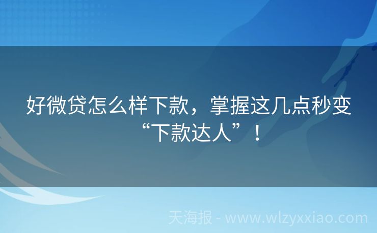 好微贷怎么样下款，掌握这几点秒变“下款达人”！