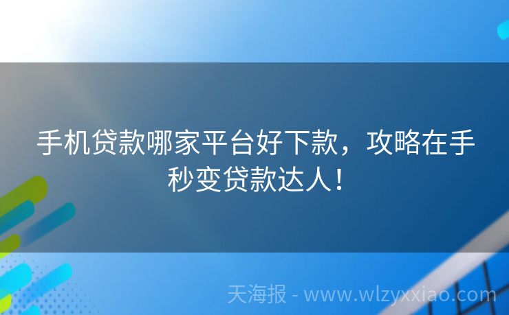 手机贷款哪家平台好下款，攻略在手秒变贷款达人！