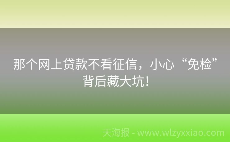 那个网上贷款不看征信，小心“免检”背后藏大坑！