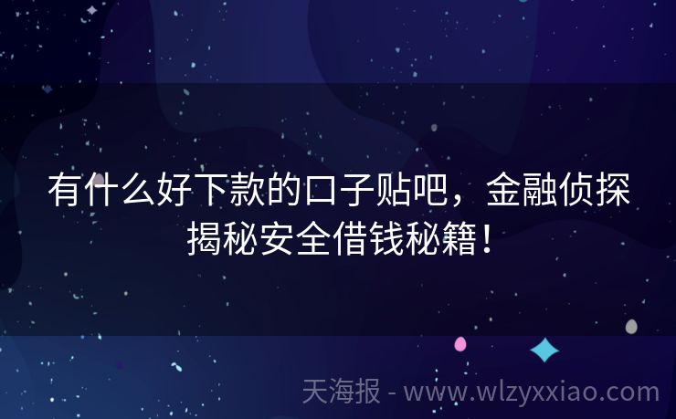 有什么好下款的口子贴吧，金融侦探揭秘安全借钱秘籍！