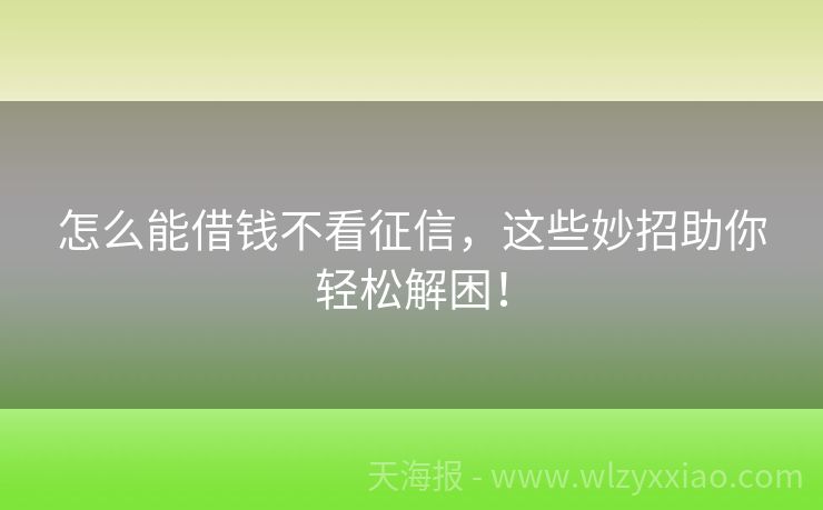 怎么能借钱不看征信，这些妙招助你轻松解困！