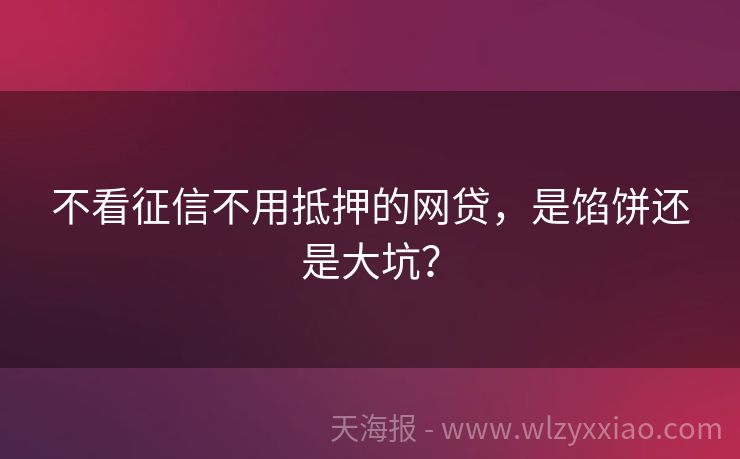 不看征信不用抵押的网贷，是馅饼还是大坑？