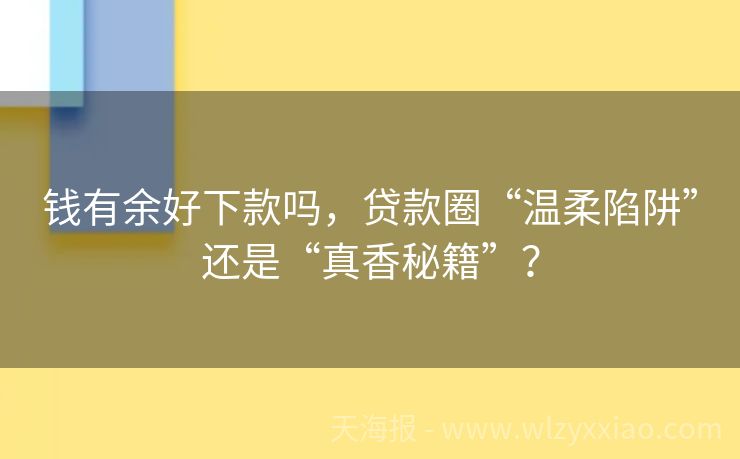 钱有余好下款吗，贷款圈“温柔陷阱”还是“真香秘籍”？