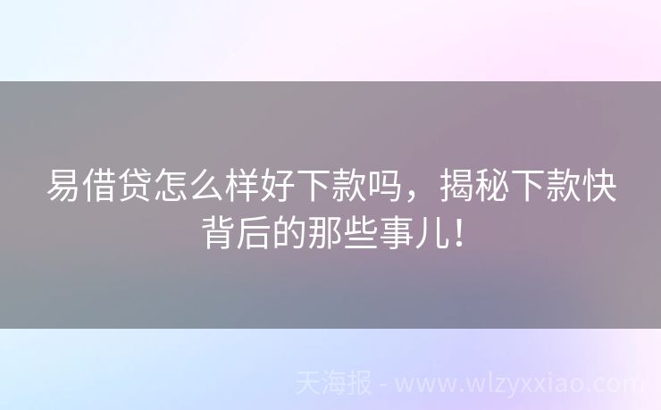 易借贷怎么样好下款吗，揭秘下款快背后的那些事儿！
