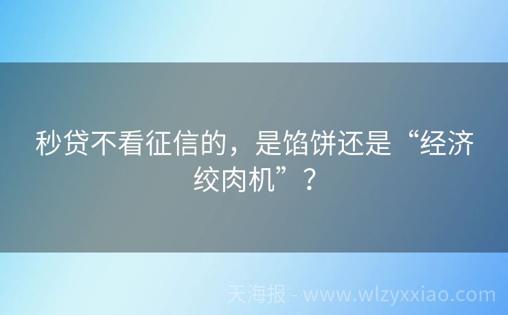 秒贷不看征信的，是馅饼还是“经济绞肉机”？