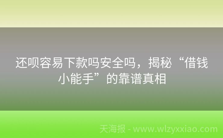 还呗容易下款吗安全吗，揭秘“借钱小能手”的靠谱真相
