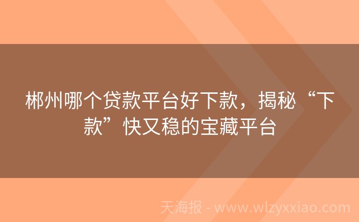 郴州哪个贷款平台好下款，揭秘“下款”快又稳的宝藏平台