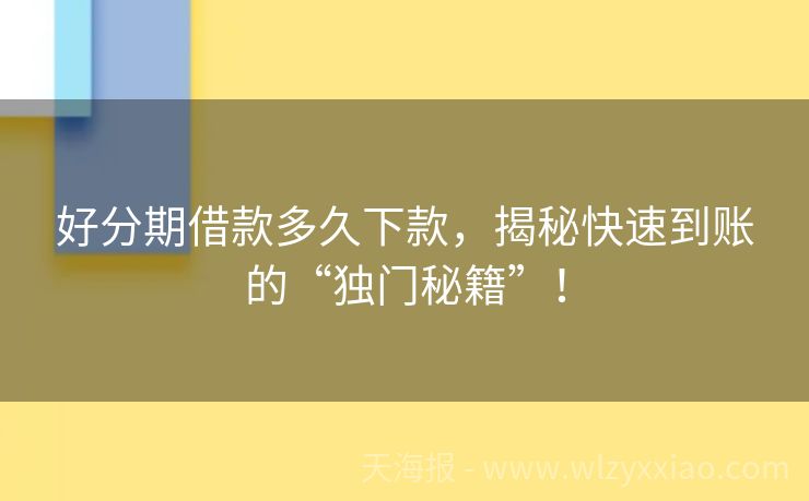 好分期借款多久下款，揭秘快速到账的“独门秘籍”！
