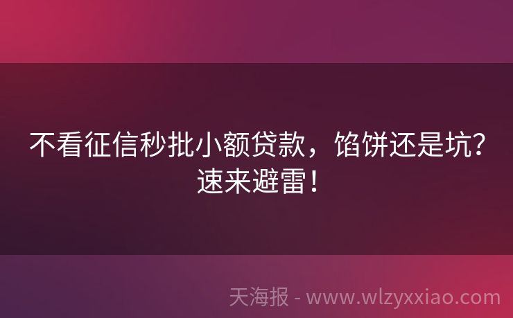 不看征信秒批小额贷款，馅饼还是坑？速来避雷！