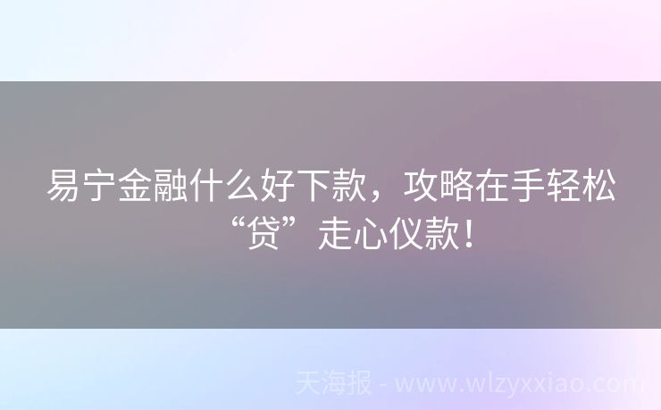 易宁金融什么好下款，攻略在手轻松“贷”走心仪款！