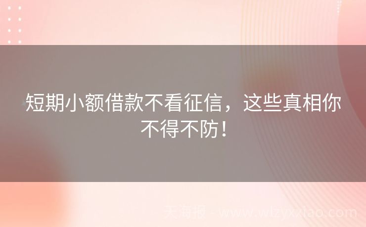 短期小额借款不看征信，这些真相你不得不防！