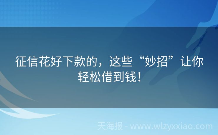 征信花好下款的，这些“妙招”让你轻松借到钱！