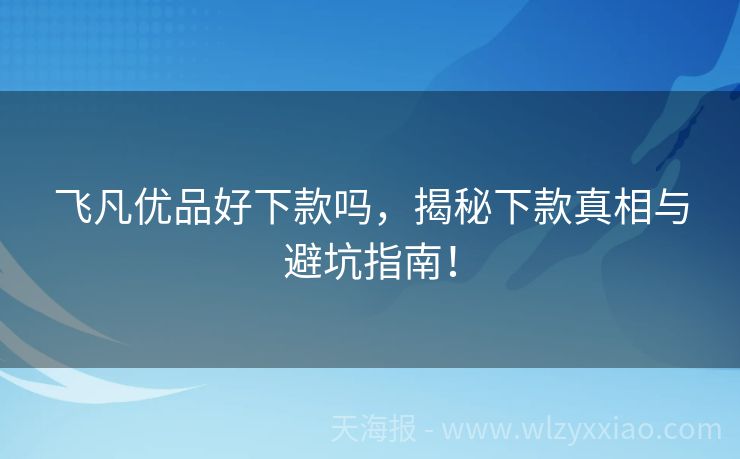 飞凡优品好下款吗，揭秘下款真相与避坑指南！