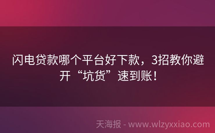闪电贷款哪个平台好下款，3招教你避开“坑货”速到账！