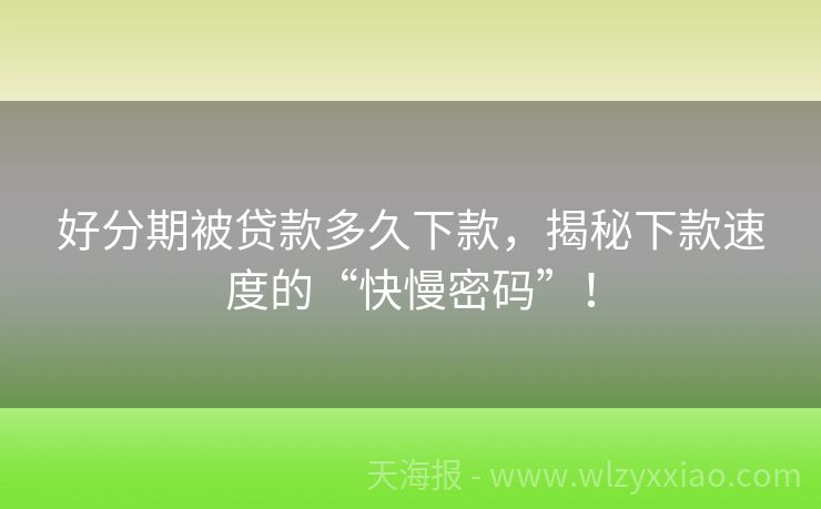 好分期被贷款多久下款，揭秘下款速度的“快慢密码”！