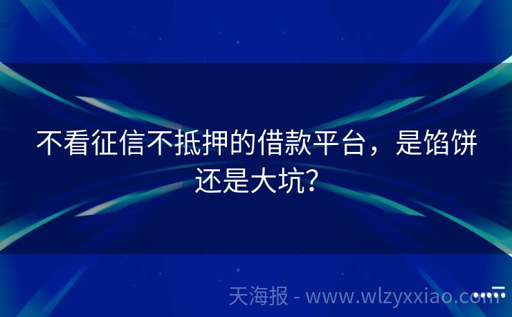 不看征信不抵押的借款平台，是馅饼还是大坑？