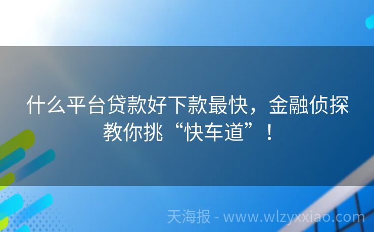 什么平台贷款好下款最快，金融侦探教你挑“快车道”！