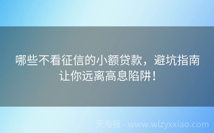 哪些不看征信的小额贷款，避坑指南让你远离高息陷阱！